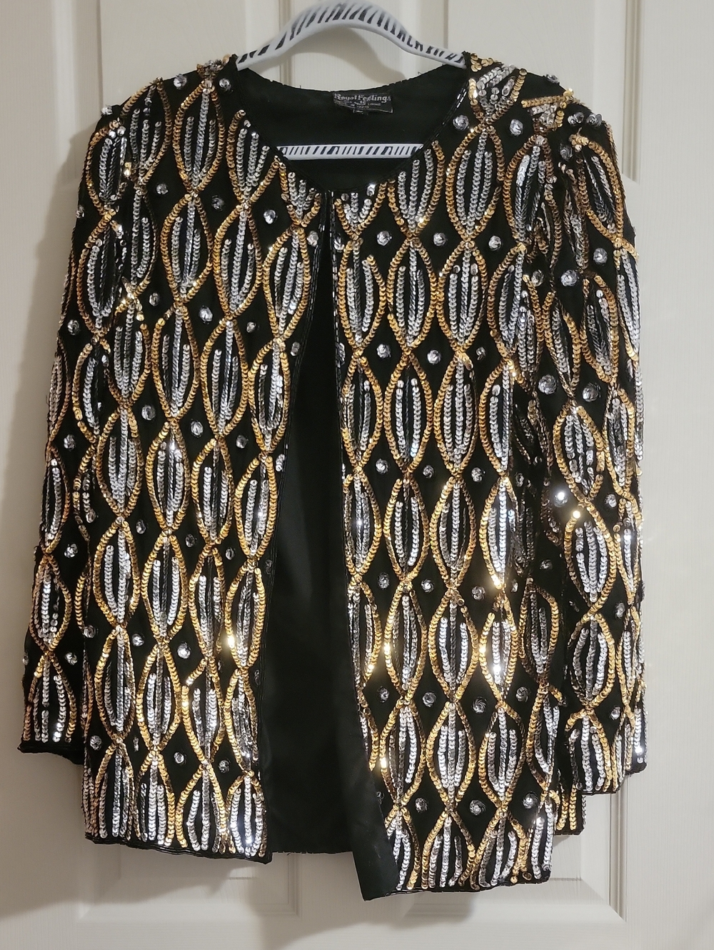 Royal Feelings Beaded Sequin Black Jacket with Gold & Silver Embellishment